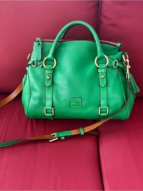 Dooney & Bourke Florentine Vacchetta Small Satchel Kelly Green 13x8 EUC